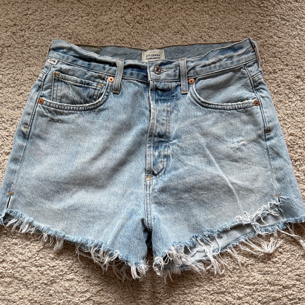 Citizens Of Humanity Light Blue Frayed Jean Shorts